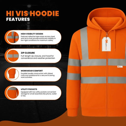 Hi Vis Zip-Up Hoodie – Reflective Safety Work Hoodie