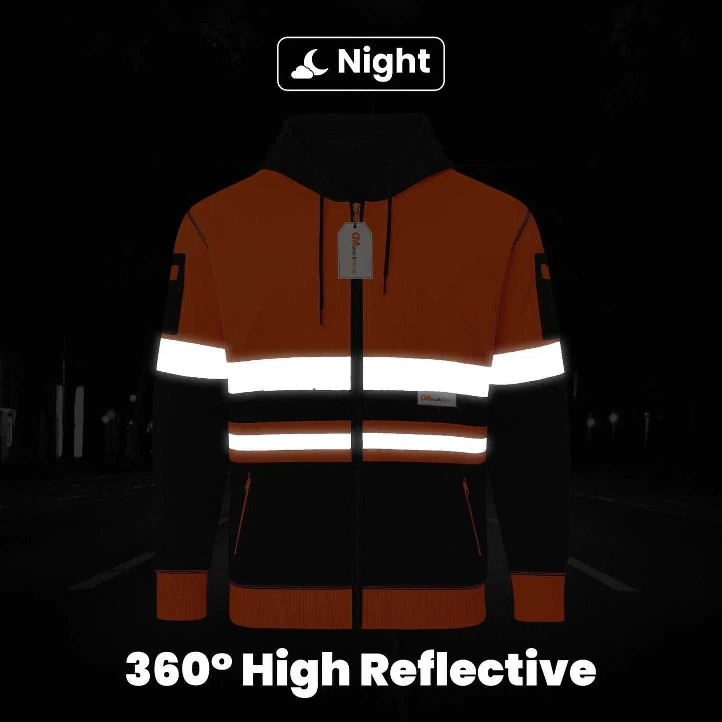 Hi Vis Reflective Hoodie Jacket Zip Up Hoodie
