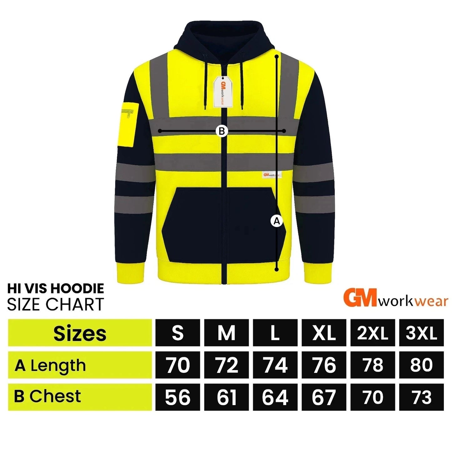 Hi Vis Reflective Hoodie Jacket Zip Up Hoodie