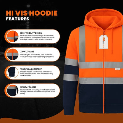 Hi Vis Zip-Up Hoodie – Reflective Safety Work Hoodie