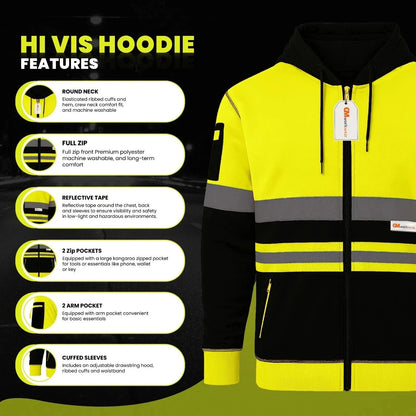 Hi Vis Reflective Hoodie Jacket Zip Up Hoodie