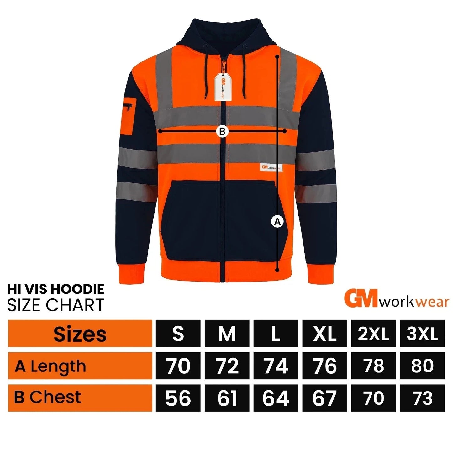 Hi Vis Reflective Hoodie Jacket Zip Up Hoodie