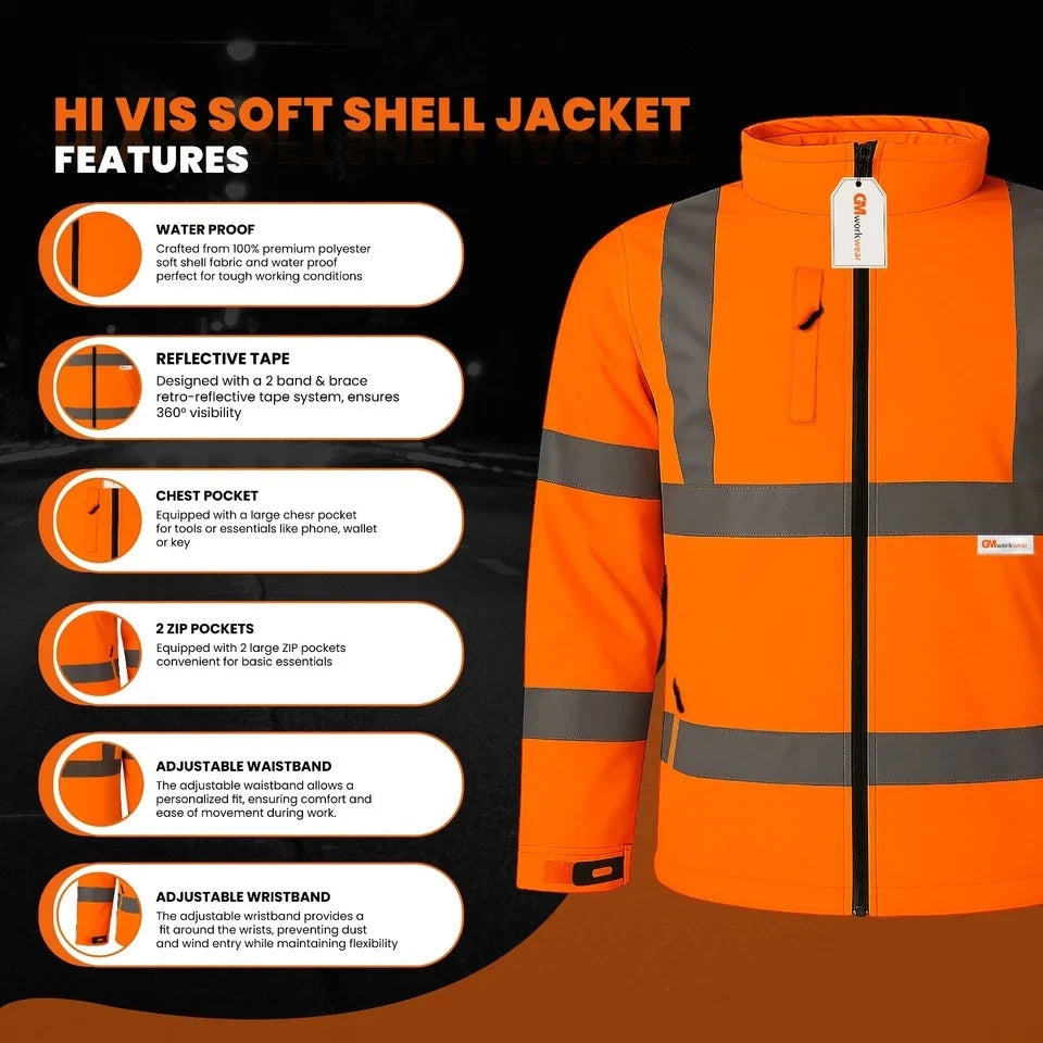 Hi Vis Reflective Soft Shell Jacket Safety Work Jacket
