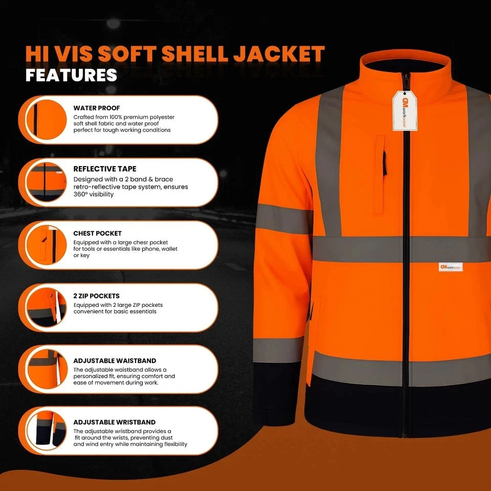 Hi Vis Reflective Soft Shell Jacket Safety Work Jacket