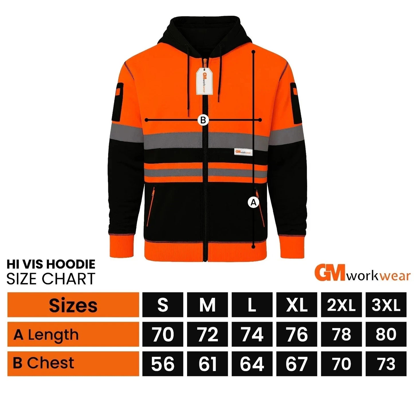 Hi Vis Reflective Hoodie Jacket Zip Up Hoodie