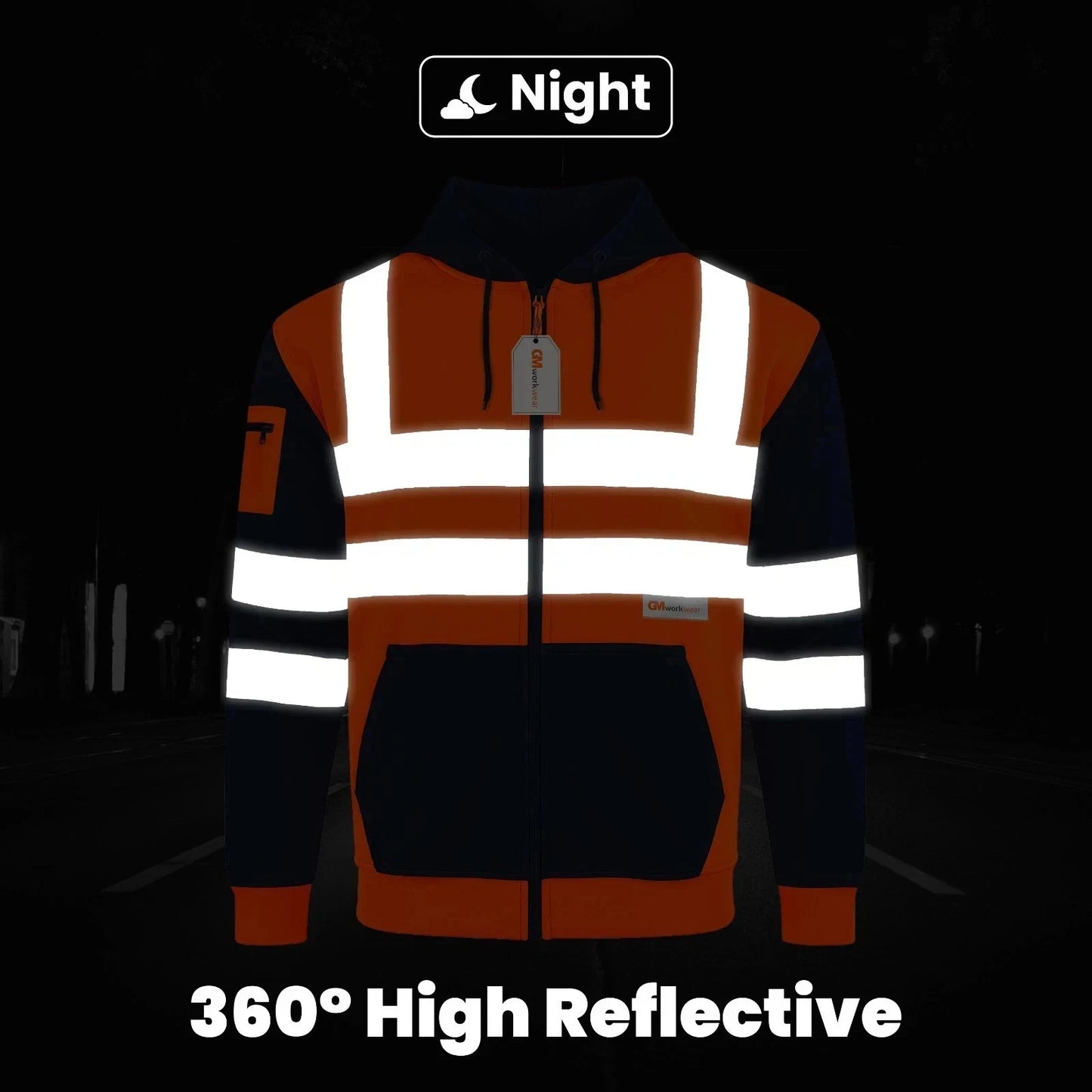 Hi Vis Reflective Hoodie Jacket Zip Up Hoodie