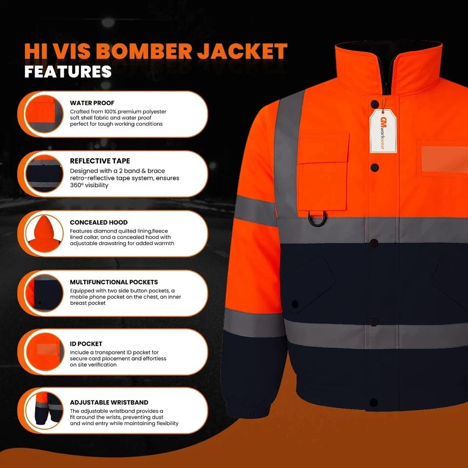 Hi Vis Reflective Bomber Jacket Waterproof