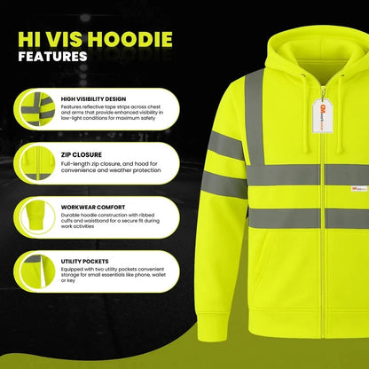 Hi Vis Zip-Up Hoodie – Reflective Safety Work Hoodie