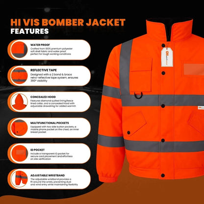 Hi Vis Reflective Bomber Jacket Waterproof
