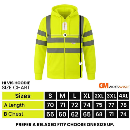 Hi Vis Zip-Up Hoodie – Reflective Safety Work Hoodie
