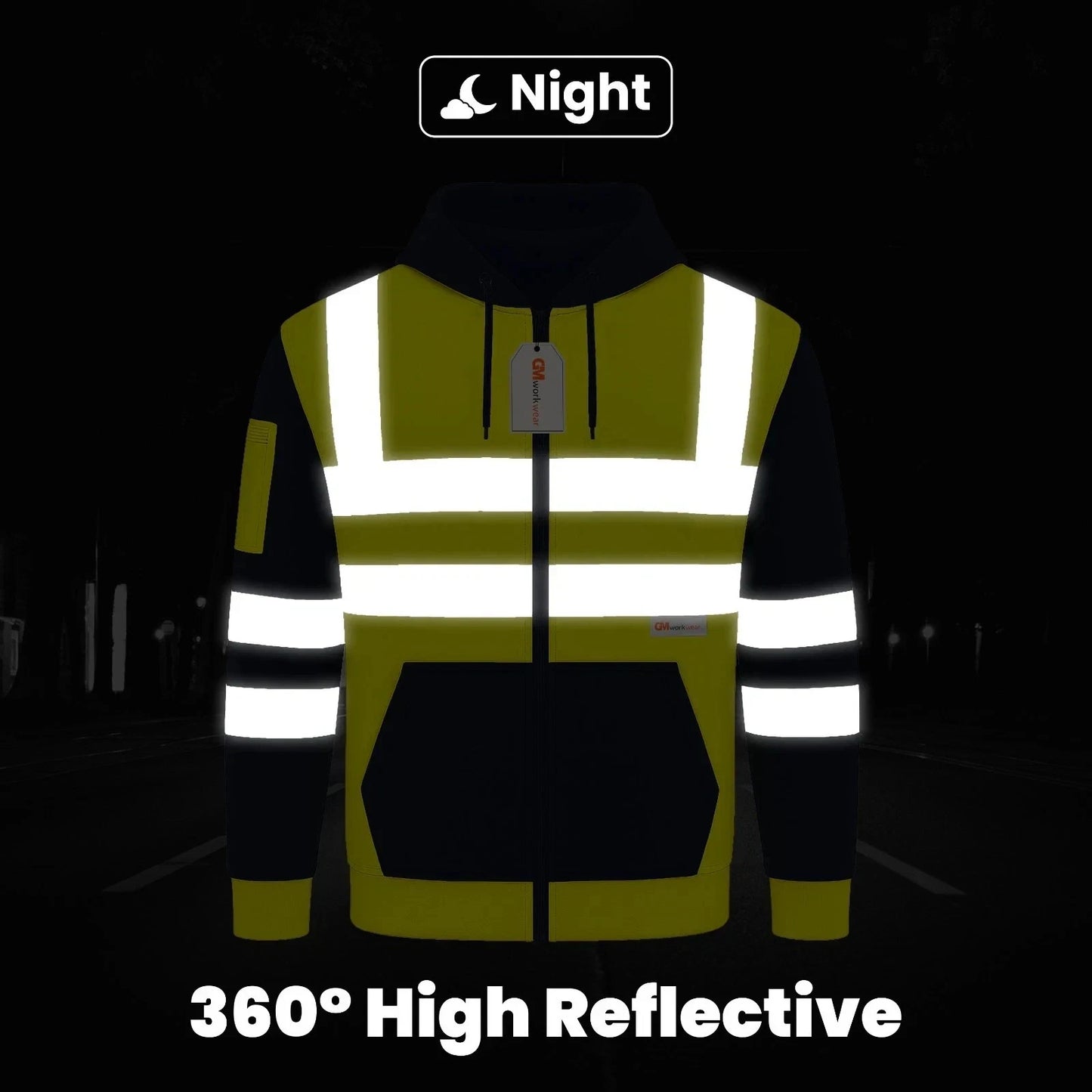 Hi Vis Reflective Hoodie Jacket Zip Up Hoodie