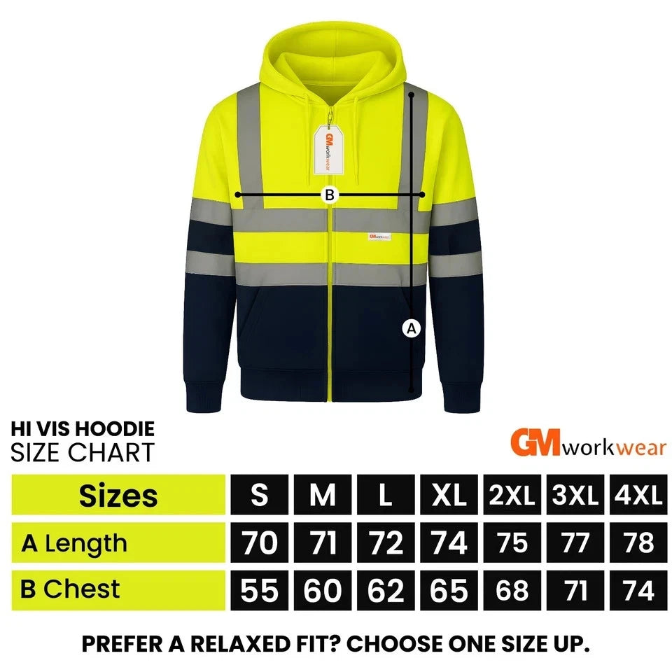 Hi Vis Zip-Up Hoodie – Reflective Safety Work Hoodie