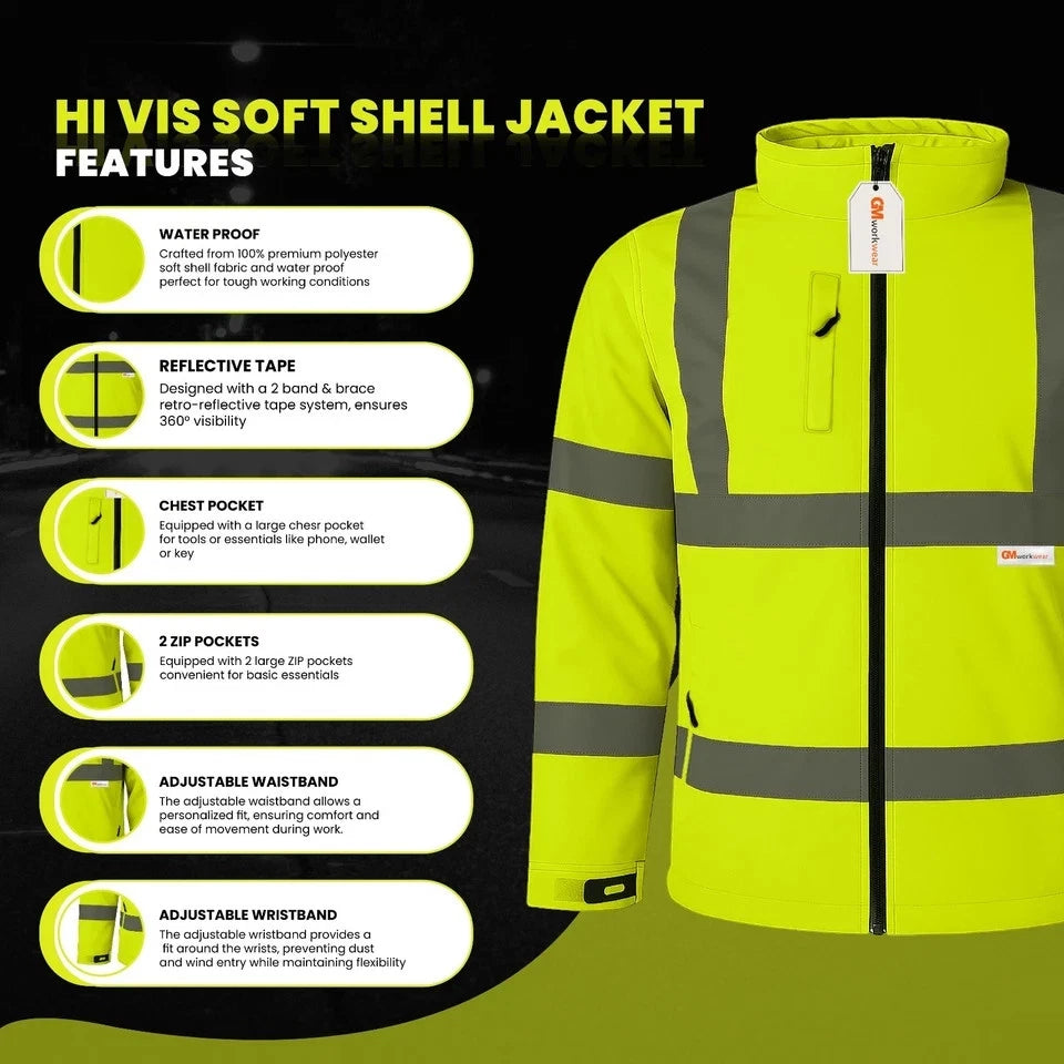 Hi Vis Reflective Soft Shell Jacket Safety Work Jacket