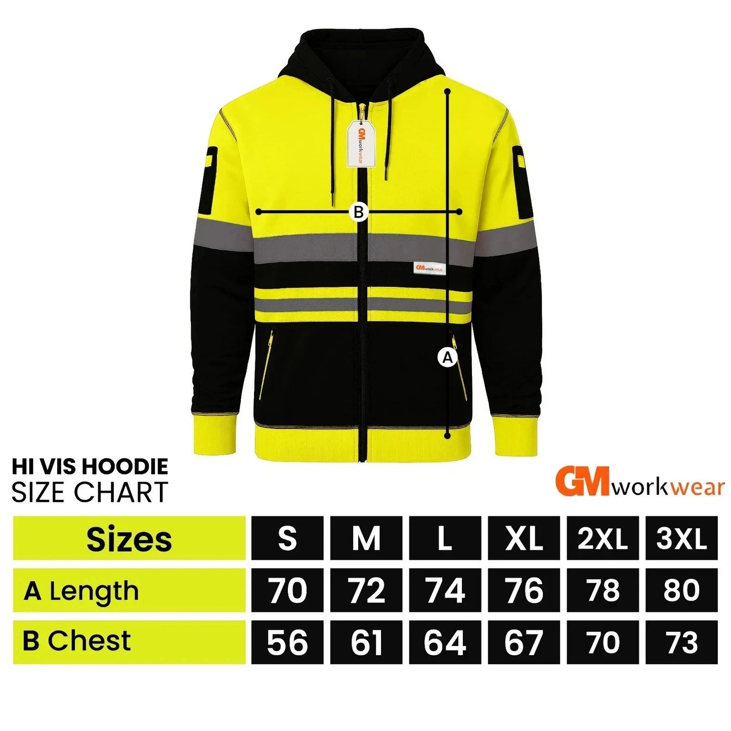 Hi Vis Reflective Hoodie Jacket Zip Up Hoodie