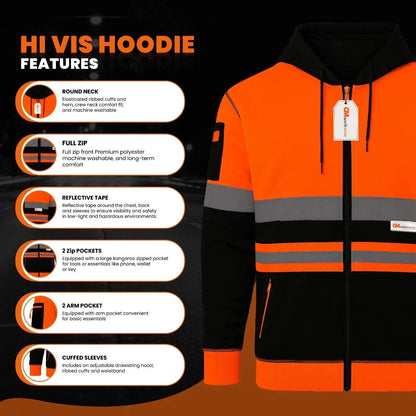Hi Vis Reflective Hoodie Jacket Zip Up Hoodie