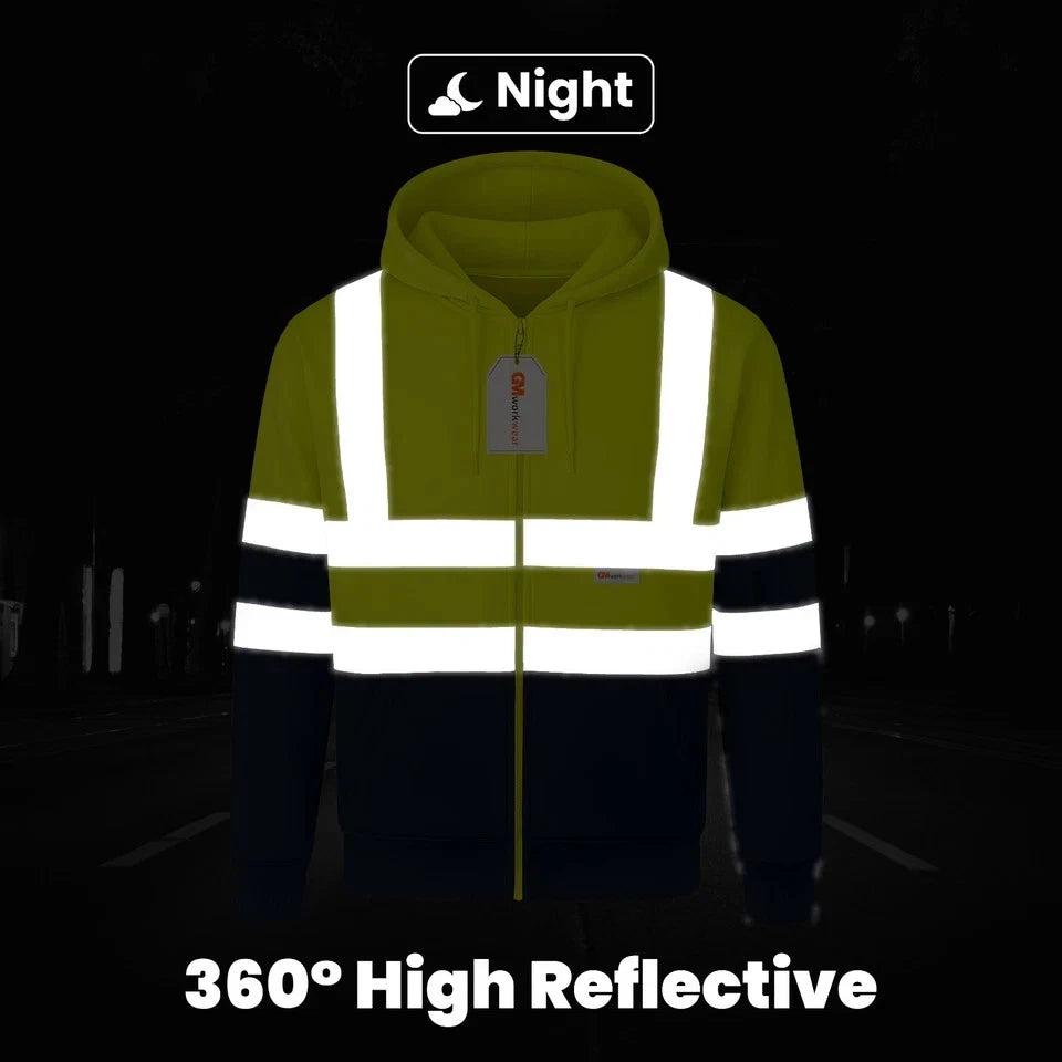 Hi Vis Zip-Up Hoodie – Reflective Safety Work Hoodie