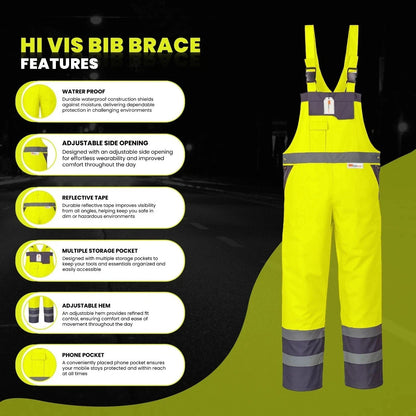 Hi Vis Reflective  Bib and Brace Waterproof Dungarees
