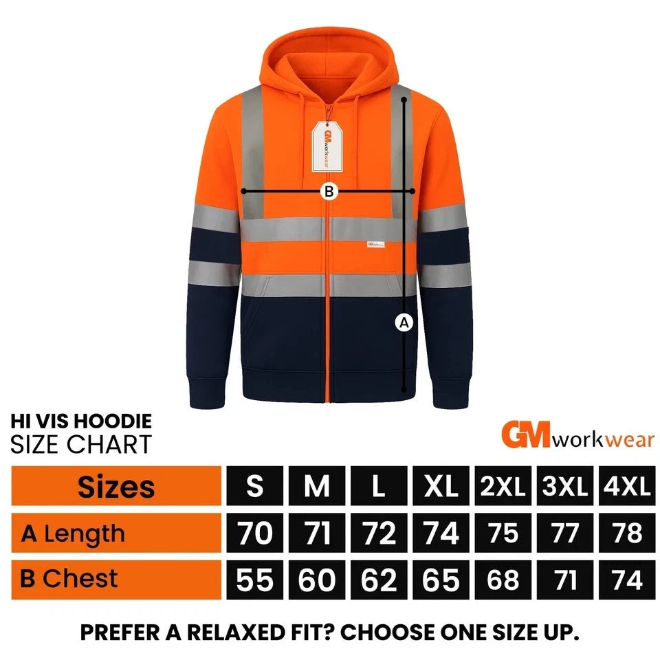 Hi Vis Zip-Up Hoodie – Reflective Safety Work Hoodie