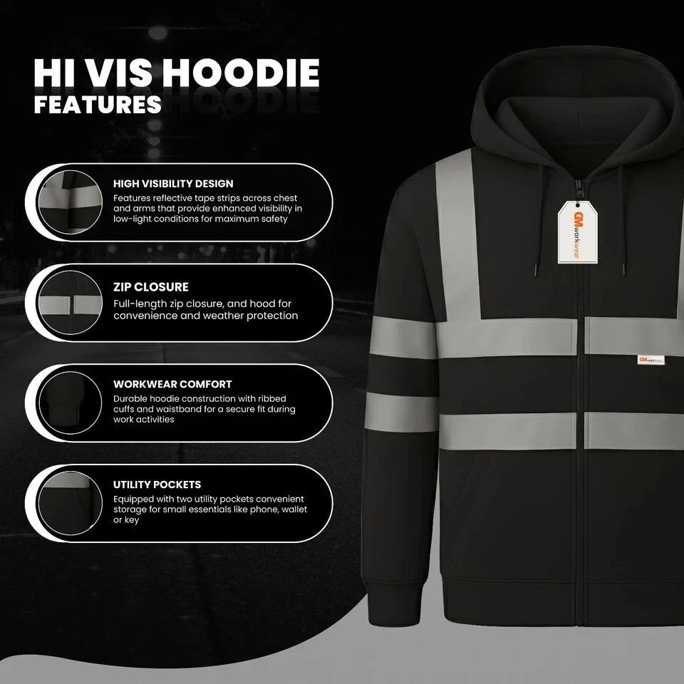 Hi Vis Zip-Up Hoodie – Reflective Safety Work Hoodie