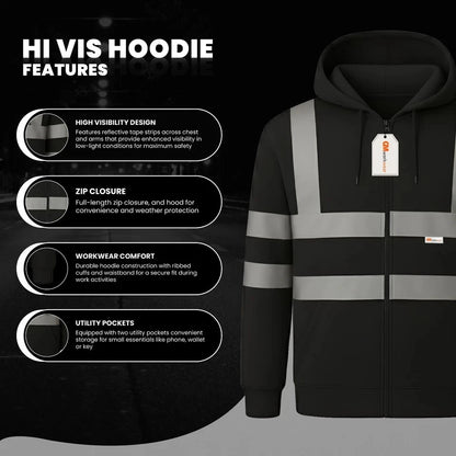 Hi Vis Zip-Up Hoodie – Reflective Safety Work Hoodie