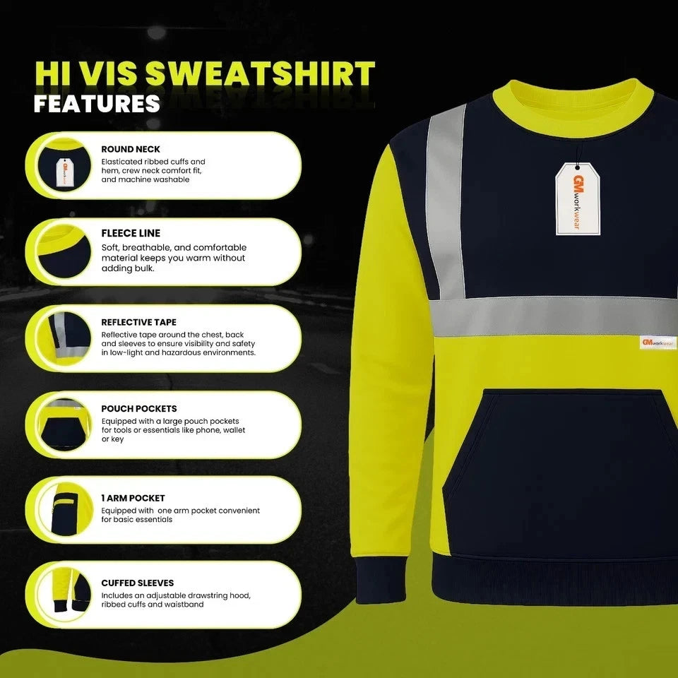 Hi Vis Reflective Sweatshirt 1 Stripe 2 Stripe