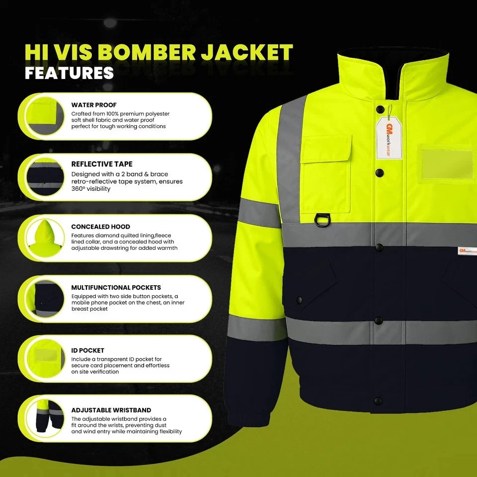 Hi Vis Reflective Bomber Jacket Waterproof