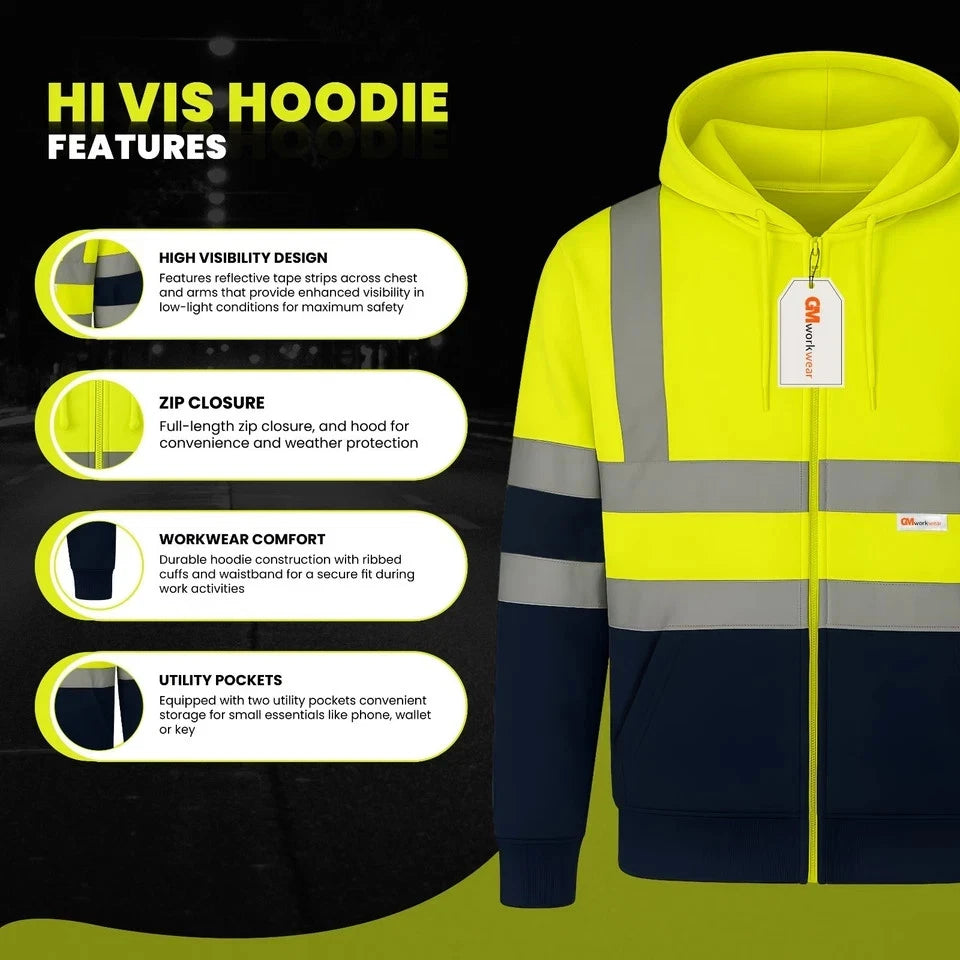 Hi Vis Zip-Up Hoodie – Reflective Safety Work Hoodie