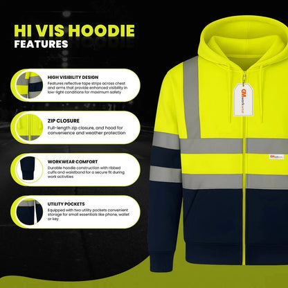 Hi Vis Zip-Up Hoodie – Reflective Safety Work Hoodie