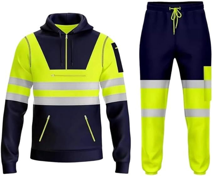 Hi Vis Reflective Two Tone Tracksuit Set – Safety Hoodie & Fleece Joggers