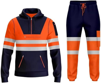 Hi Vis Reflective Two Tone Tracksuit Set – Safety Hoodie & Fleece Joggers